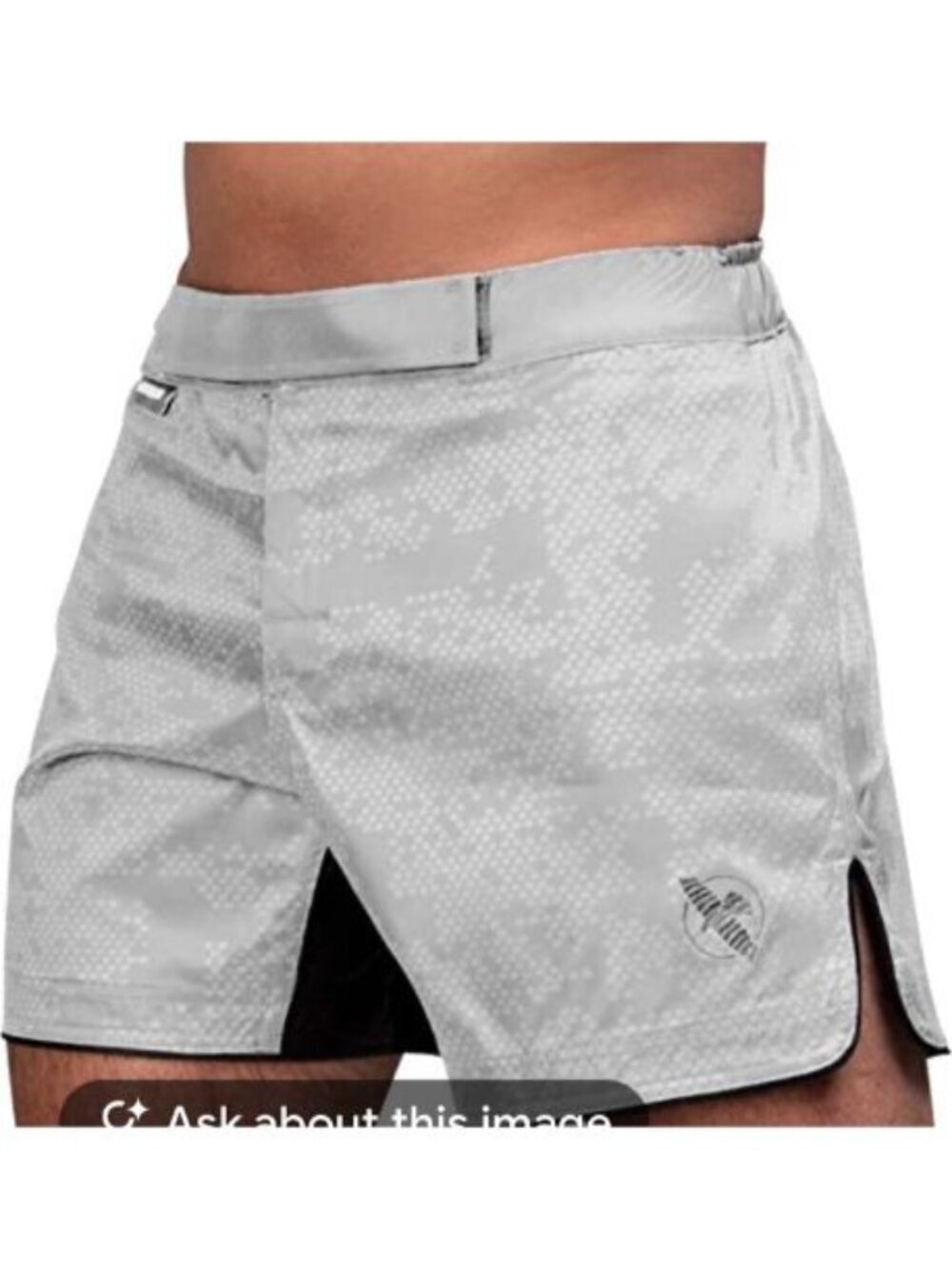 Hayabusa Fightwear Training Shorts Sz S Mid Thigh Fight Shorts Hexagon Gray Logo